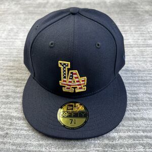 Los Angeles Dodgers Hat Cap Mens Fitted 7 5/8 New Era 4th Of July USA Wool